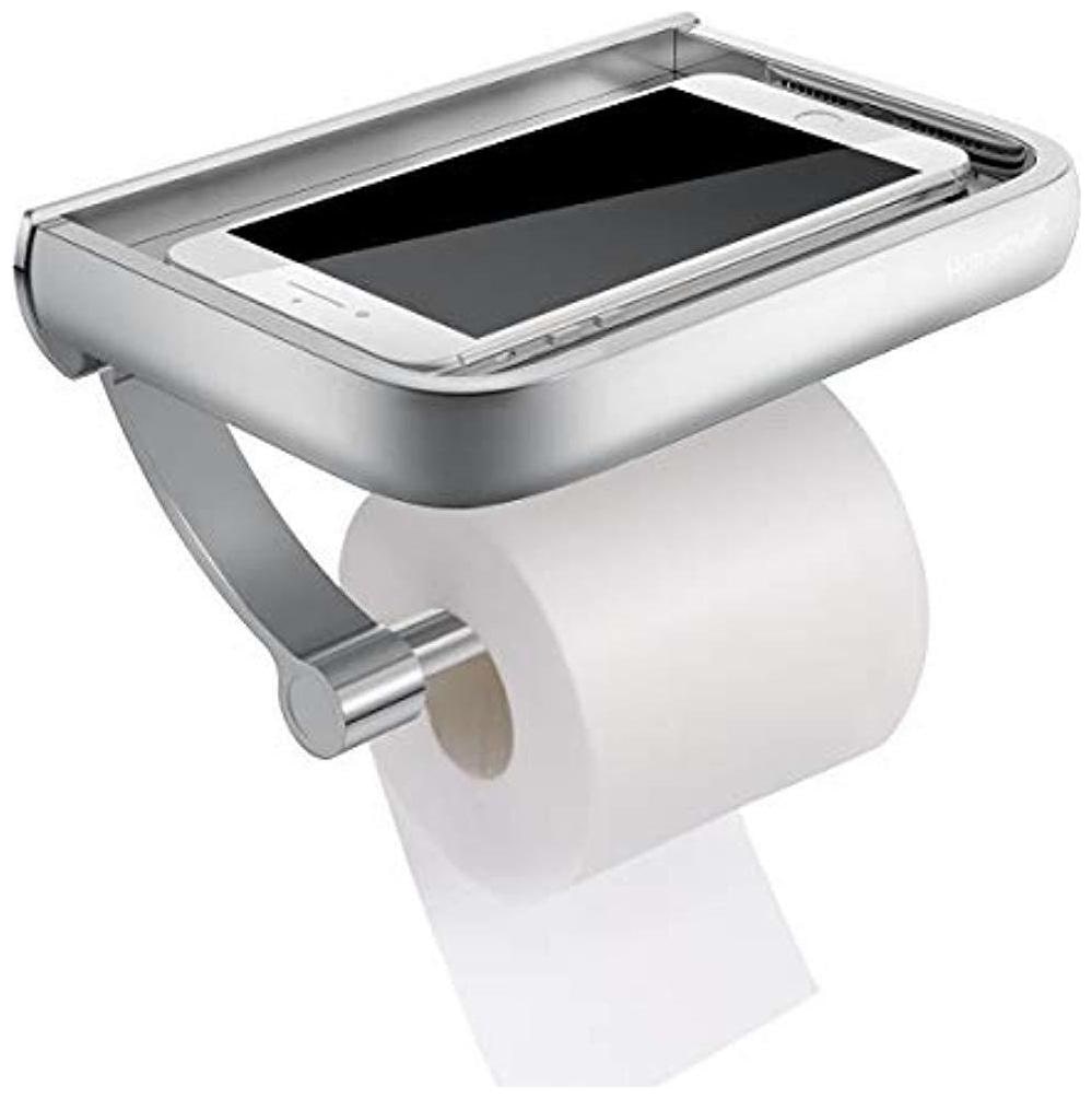 

HOMEMAXS Toilet Paper Holder Anti-Rust Aluminum Roll With Large Space Shelf For