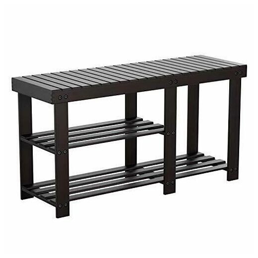 

HOMFA Bamboo Shoe Rack Bench 3-Tier Entryway Storage Organizer (Dark Brown)