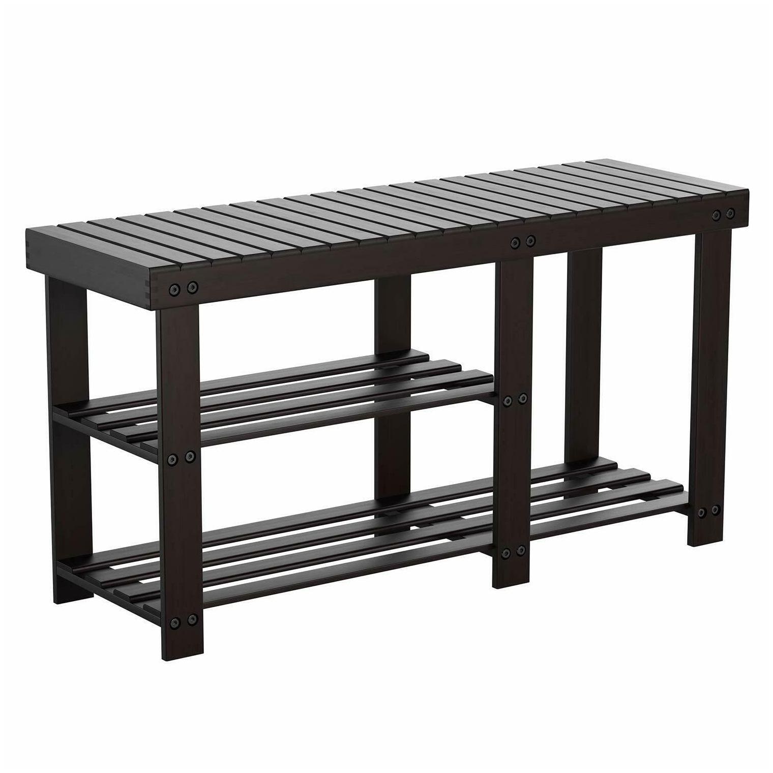 

HOMFA Bamboo Shoe Rack Bench 3-Tier Entryway Storage Organizer with Seat Shoe