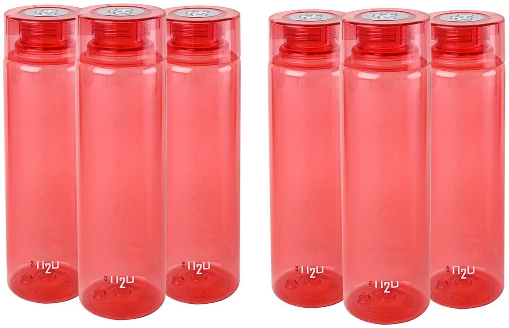 

Homfine HA-6R Plastic Red Water Bottle ( 1000 ml Set of 6 )