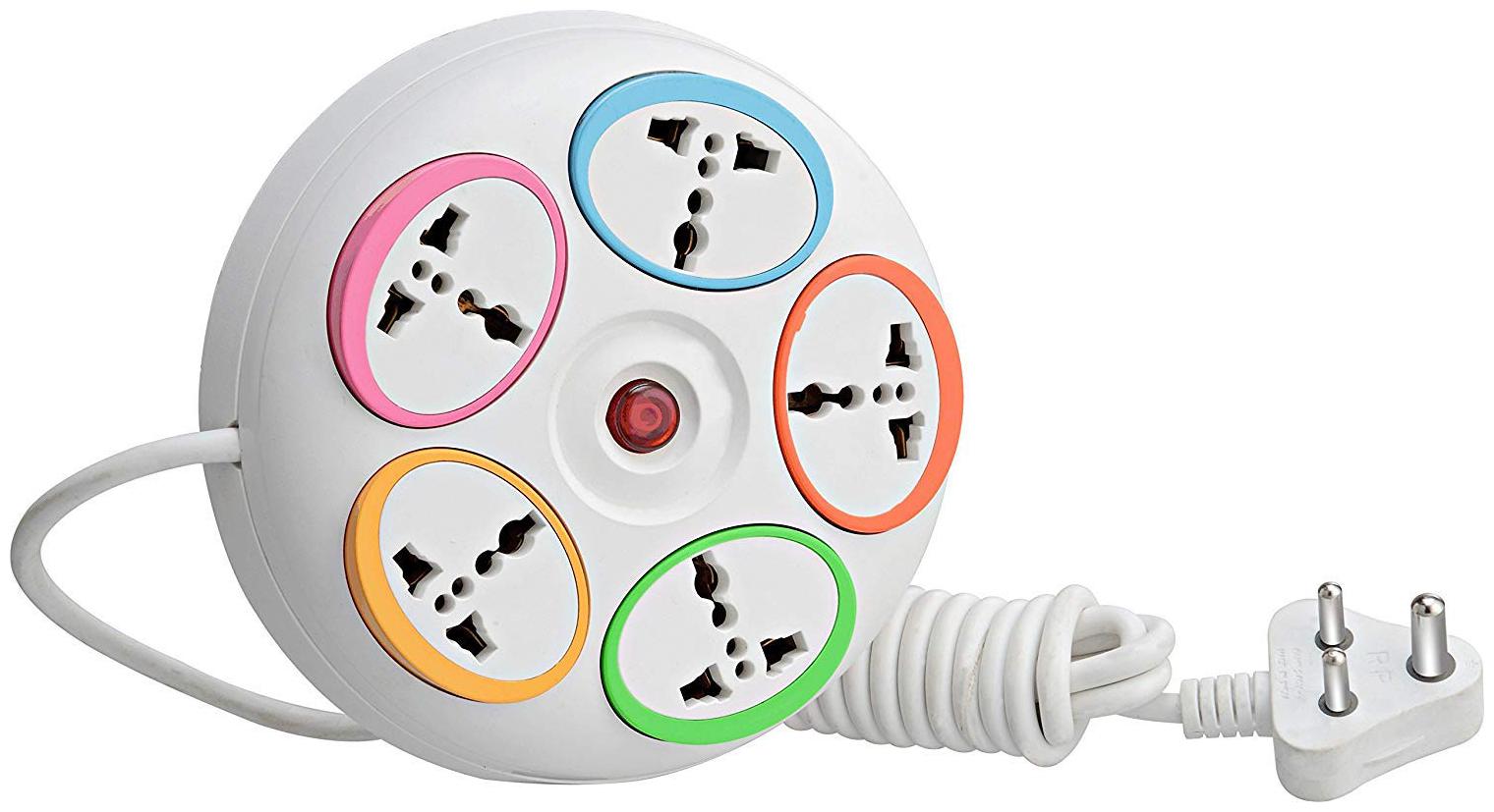

Hosper 360 Degree Three Pin White Extension Board ( 2 m 5 Socket 1 Switches)
