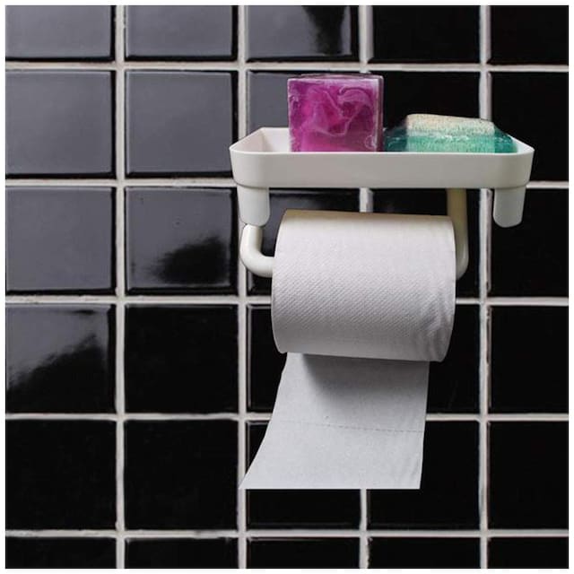 House of Quirk Magic Sticker Self Adhesive Kitchen Bathroom Toilet Paper Holder Stand - White