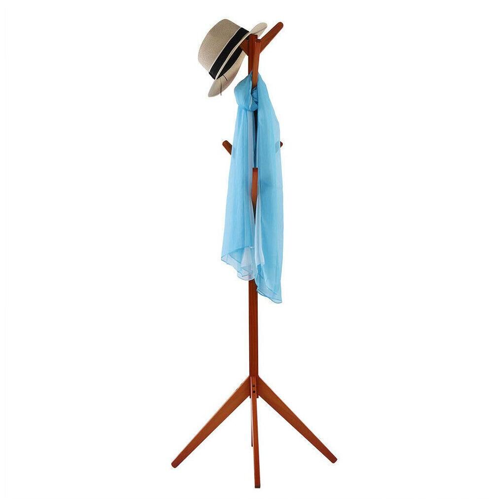 

House Of Quirk Free Standing Bamboo Tree Shaped Display Coat Rack Hanger Stand With 4 Tiers 8 Hooks And Solid Feet For Clothes Scarves And Hats - Light Brown