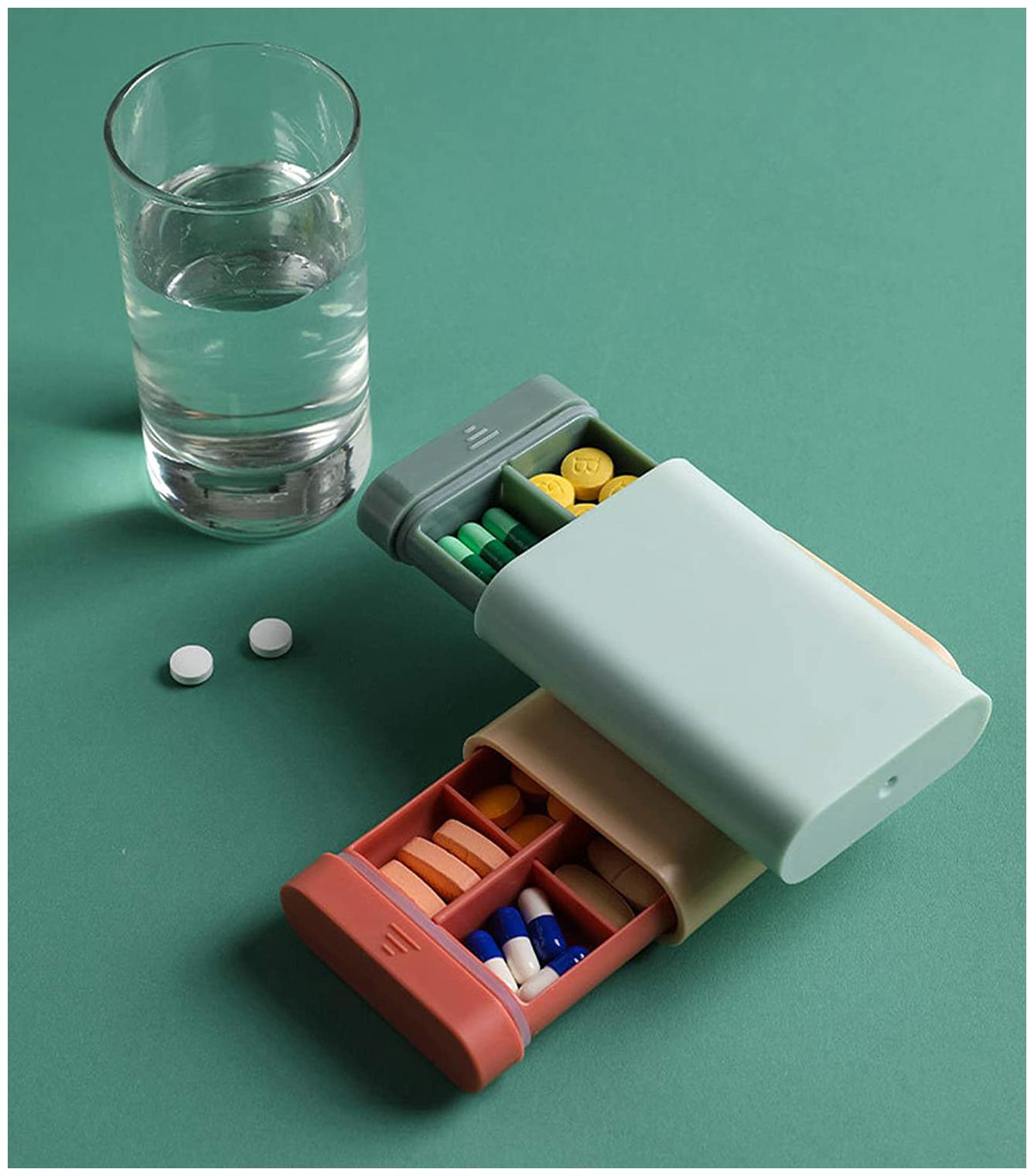 

House of Quirk 6 Compartments Portable medicine sealed box travel split compartment storage box mini portable storage 7 days split pill box - (2Pieces)