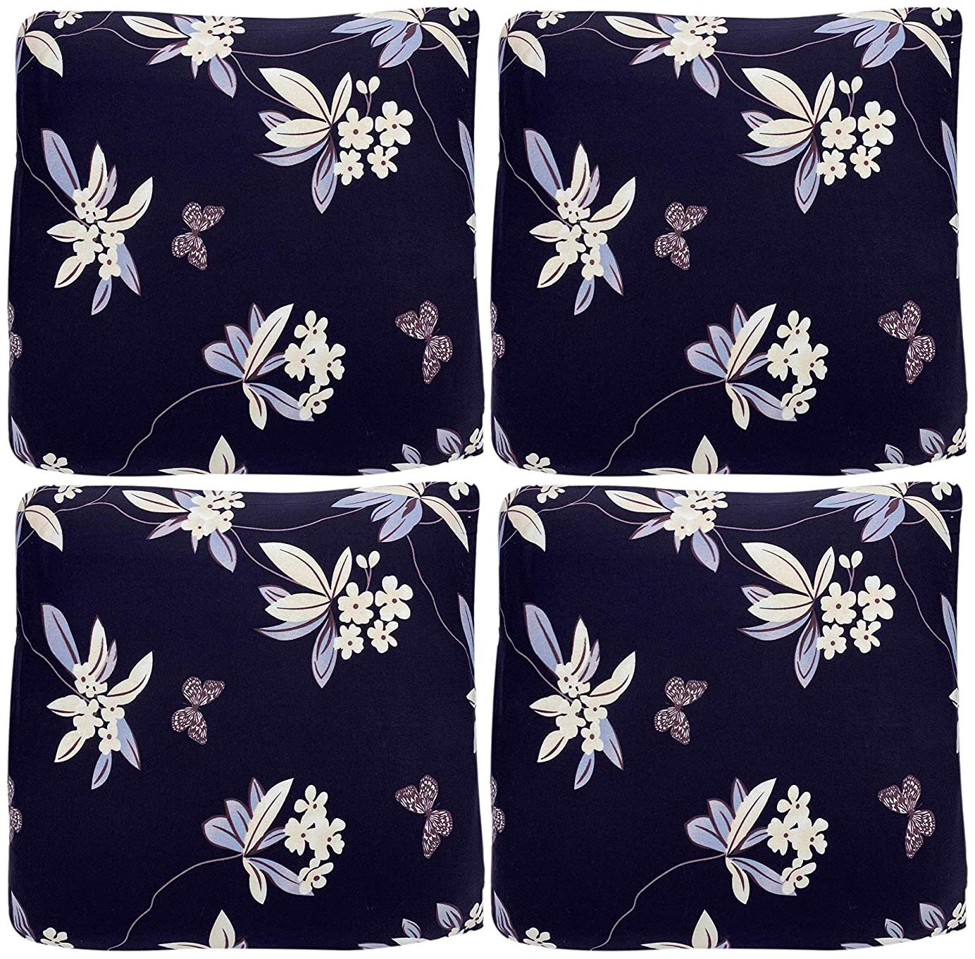

House Of Quirk Floral Polyester Square Shape Black Cushion Cover ( Regular Pack of 4 )