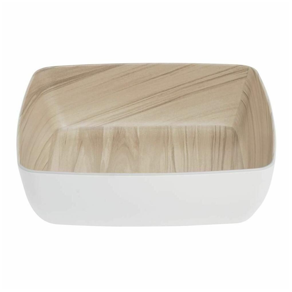 

HUBERT Wood-Look Serving Bowl White Melamine With Light Wood Inside - 9 7 8 L x