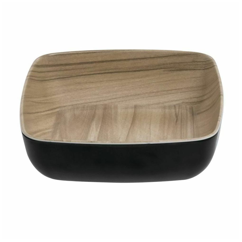 

HUBERT Wood-Look Serving Bowl Black Melamine With Light Wood Inside - 6 1 2 L x