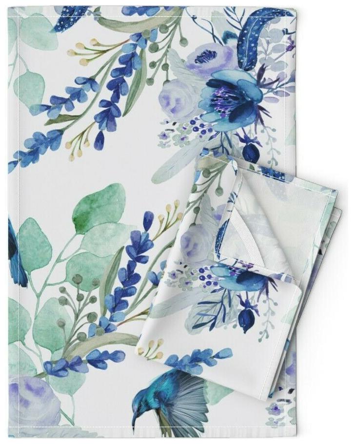 

Hummingbirds Watercolor Floral Bird Linen Cotton Tea Towels by Roostery Set of 2