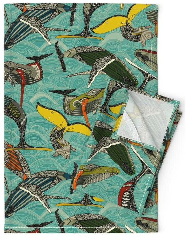 

Humpback Whales Whale Ocean Sea Linen Cotton Tea Towels by Roostery Set of 2