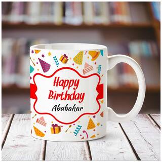 Huppme Happy Birthday Abubakar personalized name coffee mug