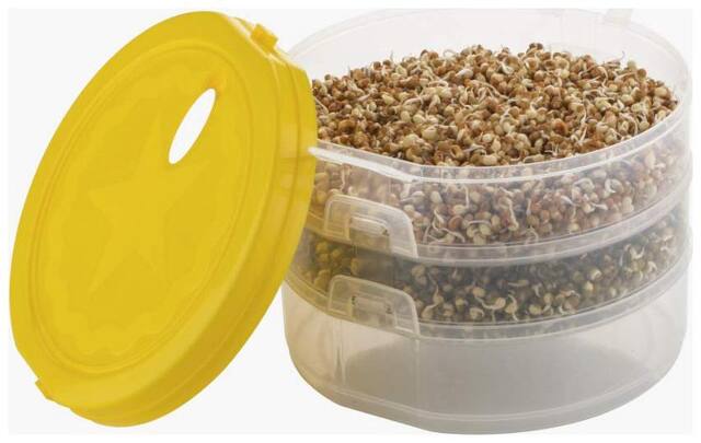 Hygienic Sprout Maker with 3 Compartments for Multi Purpose Use - 1 L Plastic Grocery Container;Utility Box