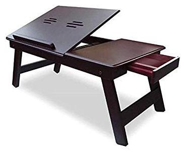 

IBS wooden Adjustable Foldable Laptop Table drawer Bed Table Study Table --BROWN