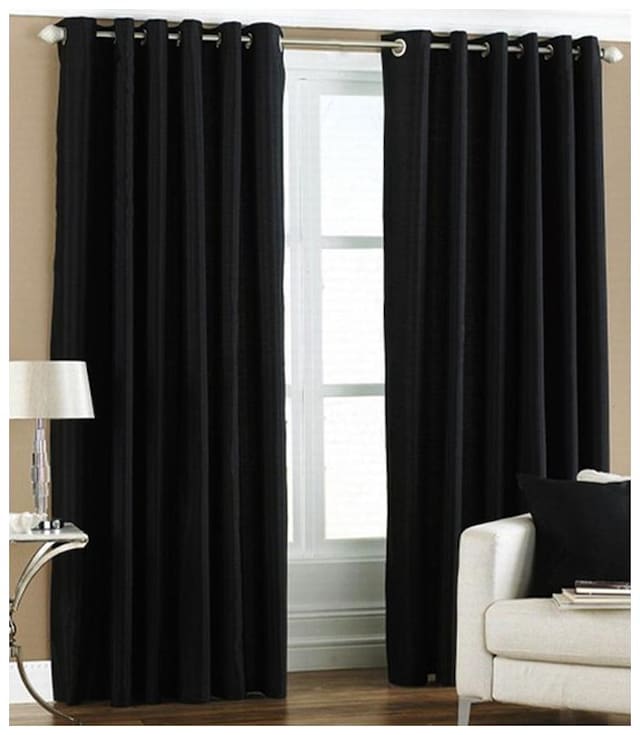 IDOLESHOP Polyester Black Plain Long Door Curtains (9 ft in Height, Pack of 2)