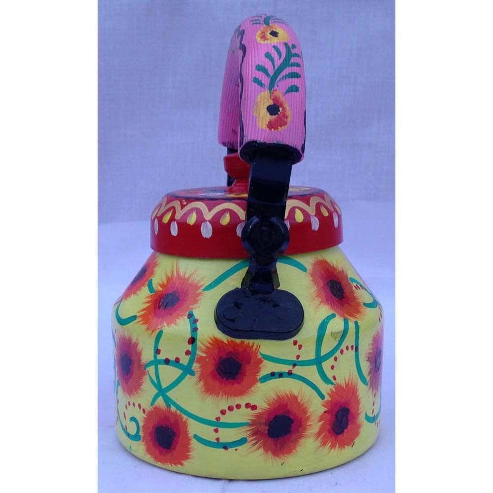 

iHandikart Handpainted Decorative Tea Kettle From iHandikart Handicrafts (Red Flowers ) (1 L 22 cm) aluminium For Home Decor Corporate Gift Purpose 5035