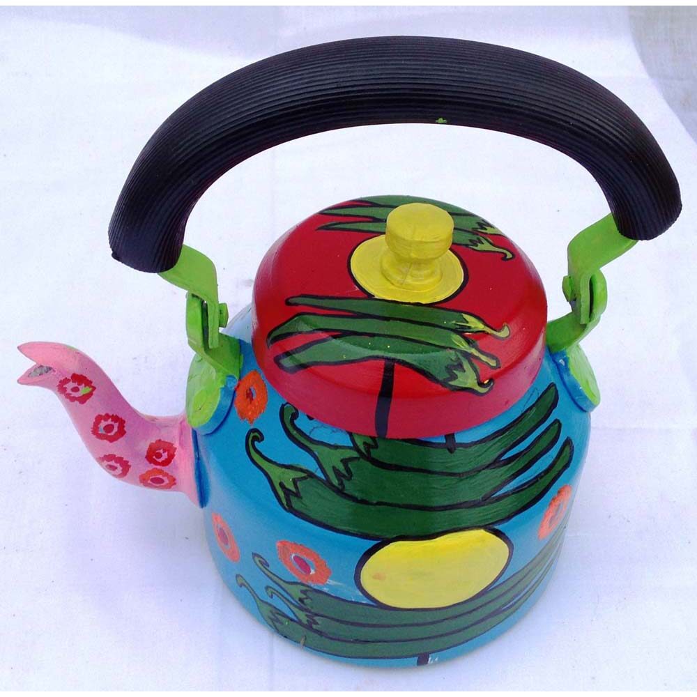 

iHandikart Handpainted Decorative Tea Kettle From iHandikart Handicrafts (Nimbu Mirchi ) (1 L 22 cm) aluminium For Home Decor Corporate Gift Purpose 5034