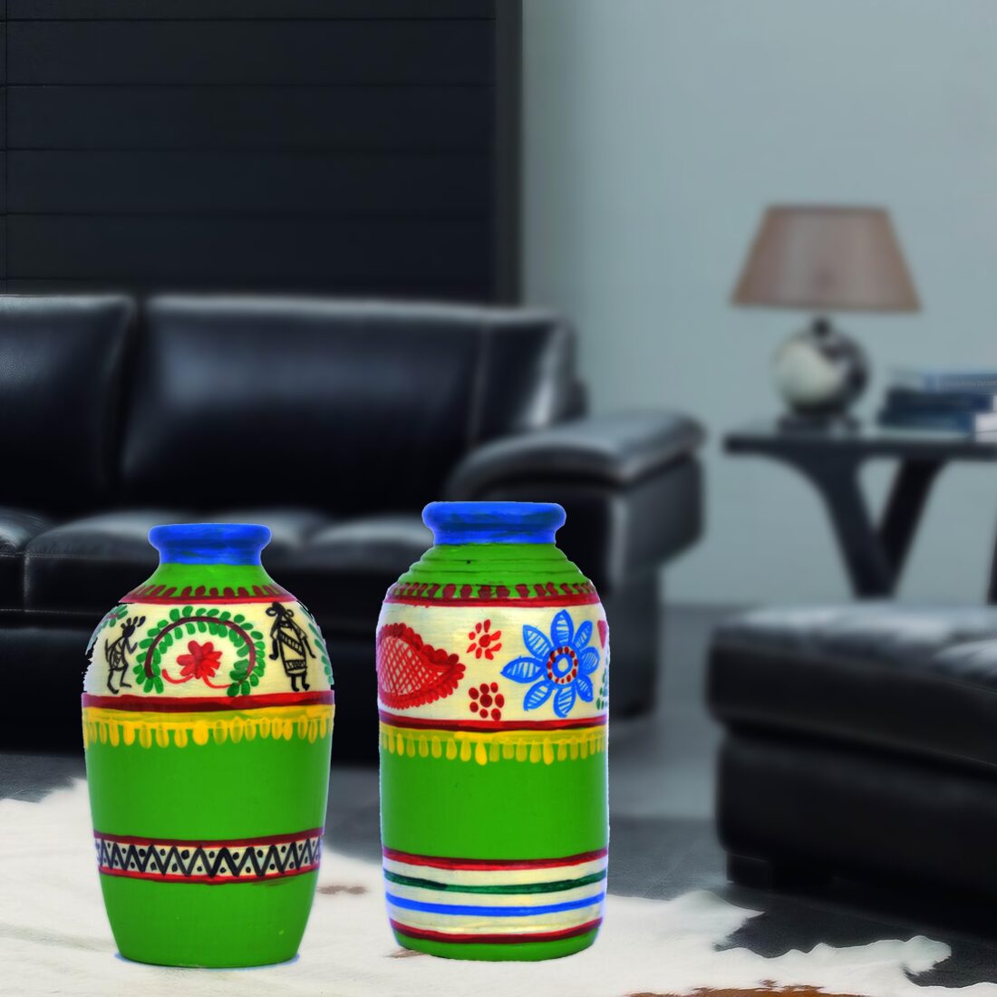 

iHandikart Handicraft Terracotta Table Pots with Handpainted Warli Painting Madhubani Painting (4 inches Pack of 2) IHK7003-12