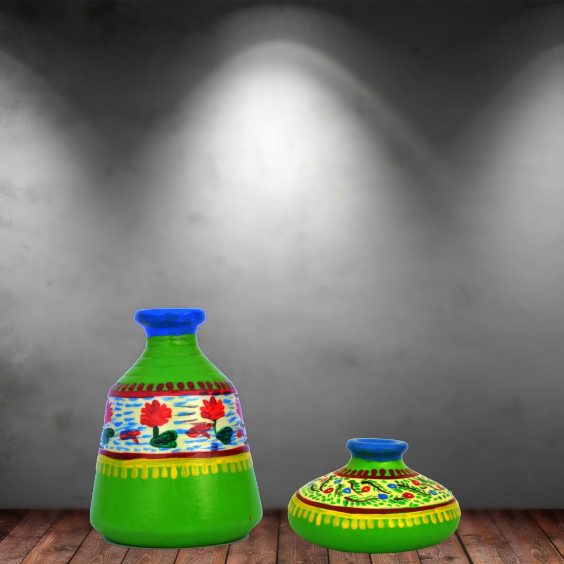 

iHandikart Handicraft Terracotta Table Pots with Handpainted Warli Painting Madhubani Painting (4 inches Pack of 2) IHK7003-14