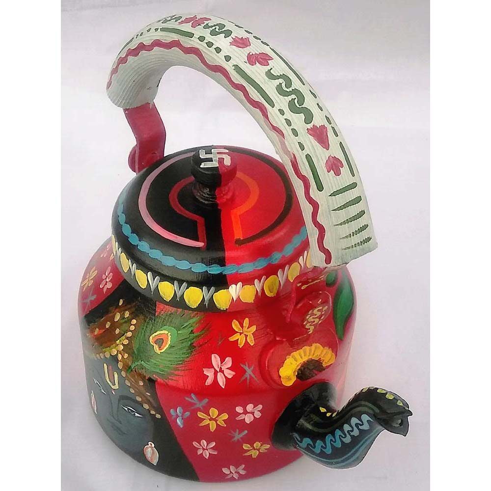 

iHandikart Home Decor Hand painted Designer Multicolour Tea Kettle Handicrafts ( Big Flowers painting) (1 L 22 cm) aluminium For Home Decor Corporate Gift Purpose 5010