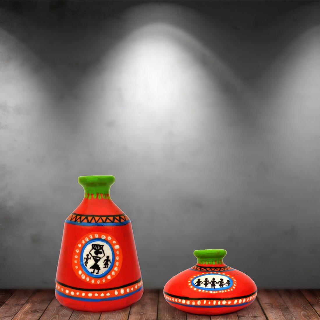 

iHandikart Handicraft Terracotta Table Pots with Handpainted Warli Painting Madhubani Painting (4 inches Pack of 2) IHK7011-14