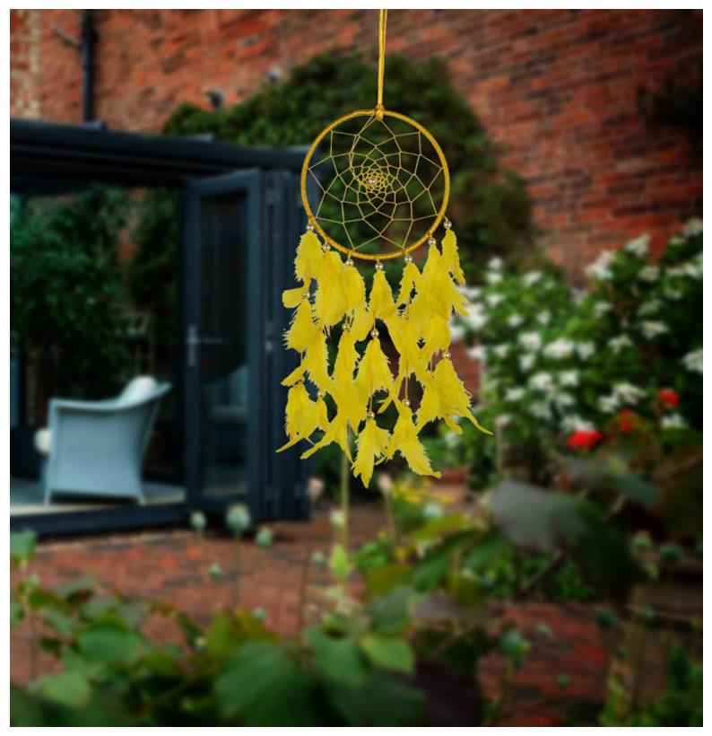 

ILU Dreamcatcher Wall Hanging Handmade Beaded Circular Net Decoration Ornament Size 16 CM Diameter Yellow