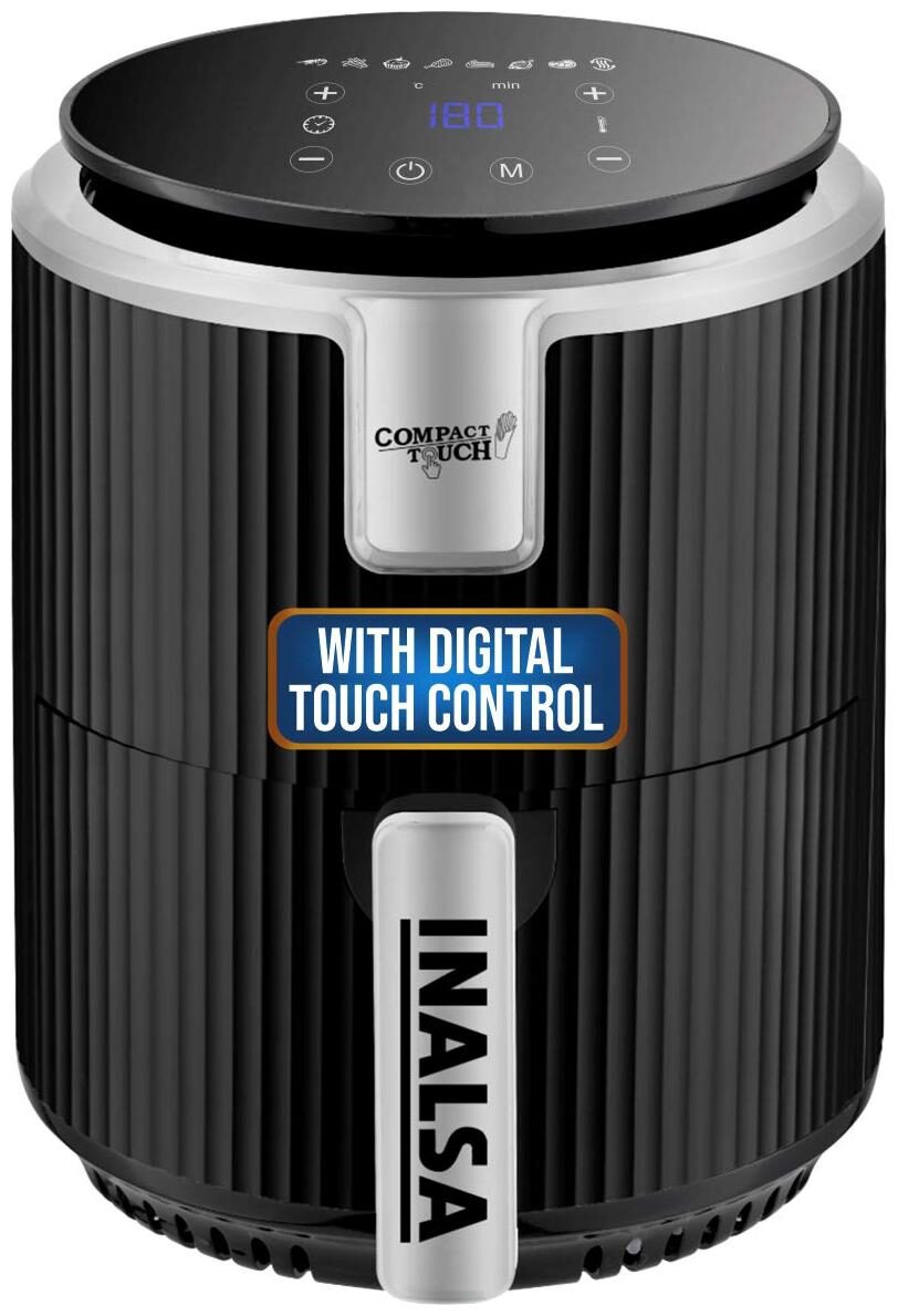 Inalsa Air Fryer Price Digital Compact Touch-(2.4L)-1000W with Smart AirCrisp Technology| 8-Preset Menu, Touch Control & Digital Display| Variable Temperature & Timer Control, (Black)