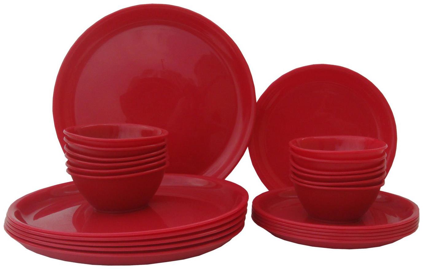

Incrizma Microwave Safe Polypropylene Dinner Set-24 Pieces (Round Red)