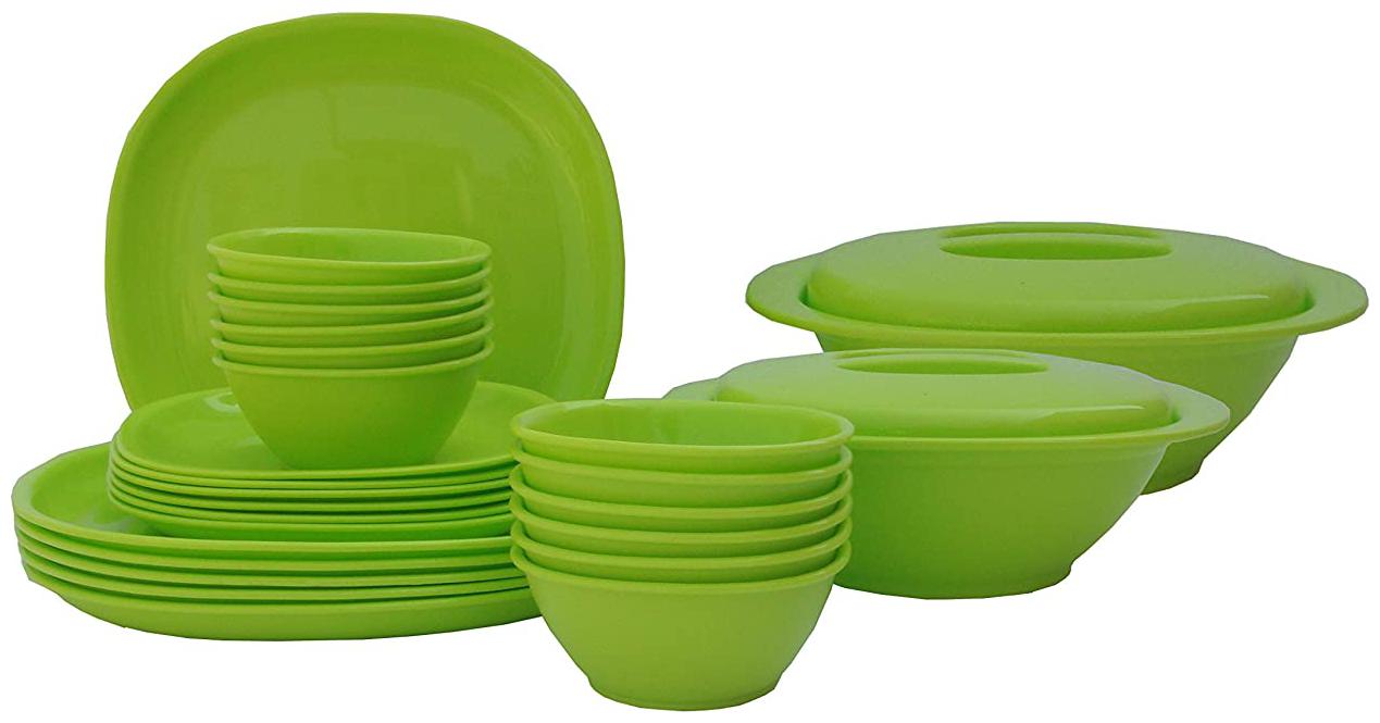 

Incrizma Plastic Square Plate and Bowl Set 28-Pieces Lime Green