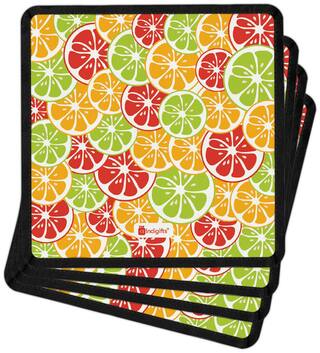 Indigifts Home Decoration Colorful Fruit Pattern 10.16 Cm (4 inch) X 10.16 Cm (4 inch) X 1 Cm (0.39 inch) Set of 4 Colourful coasters Home Decor Everyday Gifting