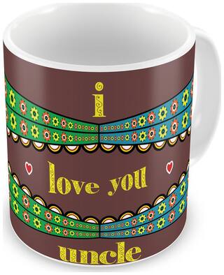 Indigifts I Love You Uncle Quote Indian Retro Pattern Brown Coffee Mug 330ml - Best Gift for Uncle Birthday