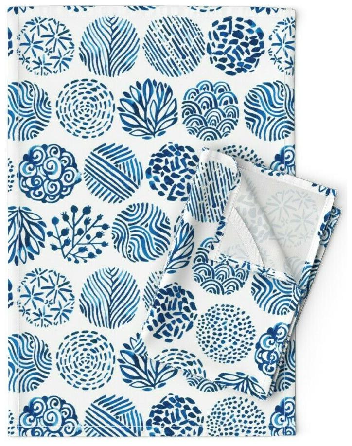 

Indigo Circles Dots Japanese Japan Linen Cotton Tea Towels by Roostery Set of 2