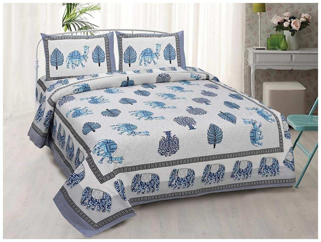 

Indra s Cotton Printed Double Size Bedsheet BELOW 120 TC ( 1 Bedsheet With 2 Pillow Covers Blue )