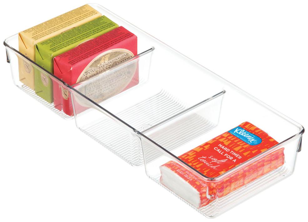 

InterDesign Linus Non-Slip Multipurpose Plastic Drawer Organizer for Clips Stables Cutlery Gadgets Office Supplies Cosmetics Clear - pack of 2