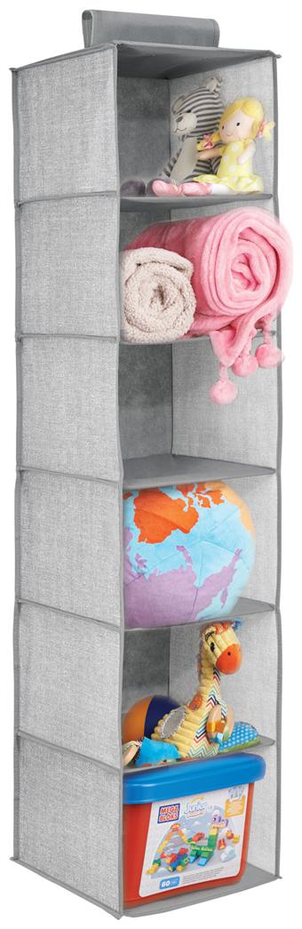 InterDesign Aldo Fabric Hanging Closet Shelf Organizer Cloth Hanging Storage Wardrobe Organizer, 6 Shelves Grey