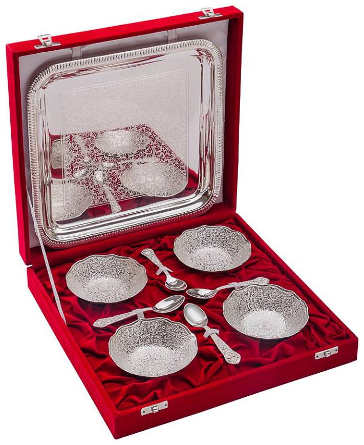 

INTERNATIONAL GIFT Silver Plated Bowl With Spoon 2 pcs Silver Finish With Velvet Box
