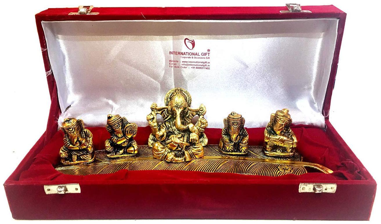 

INTERNATIONAL GIFT Gold Plated Aluminum Musical Ganesha God Idol with Velvet Box (Standard Size)