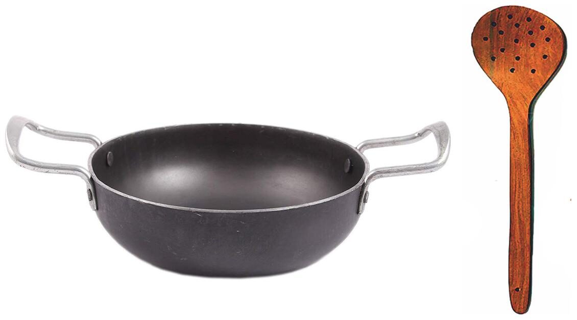 

Iron-BLK karahi B3 With Wooden Spatula