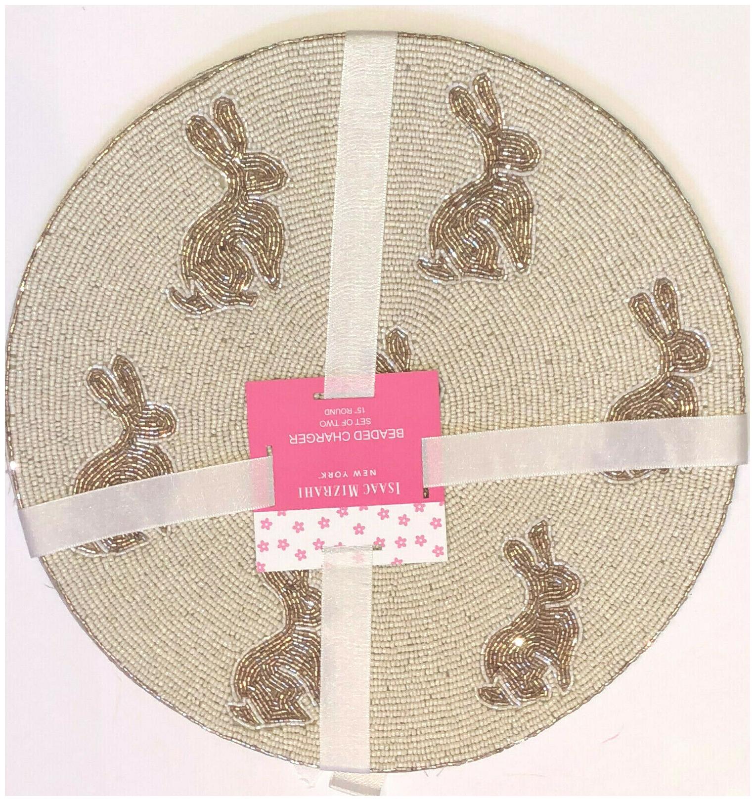 

Isaac Mizrahi BUNNY RABBIT BEADED PLACE MATS SET OF 2 GORGEOUS