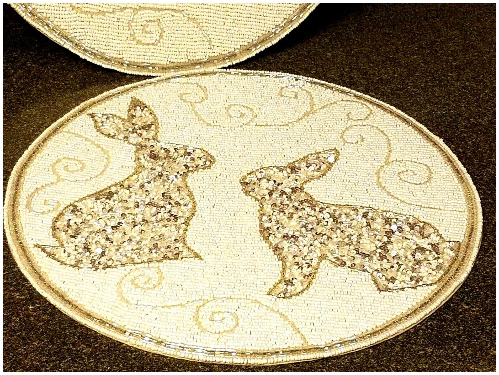 

Isaac Mizrahi EASTER BUNNY Beaded PLACEMAT - CHARGER Easter Spring SET OF 2