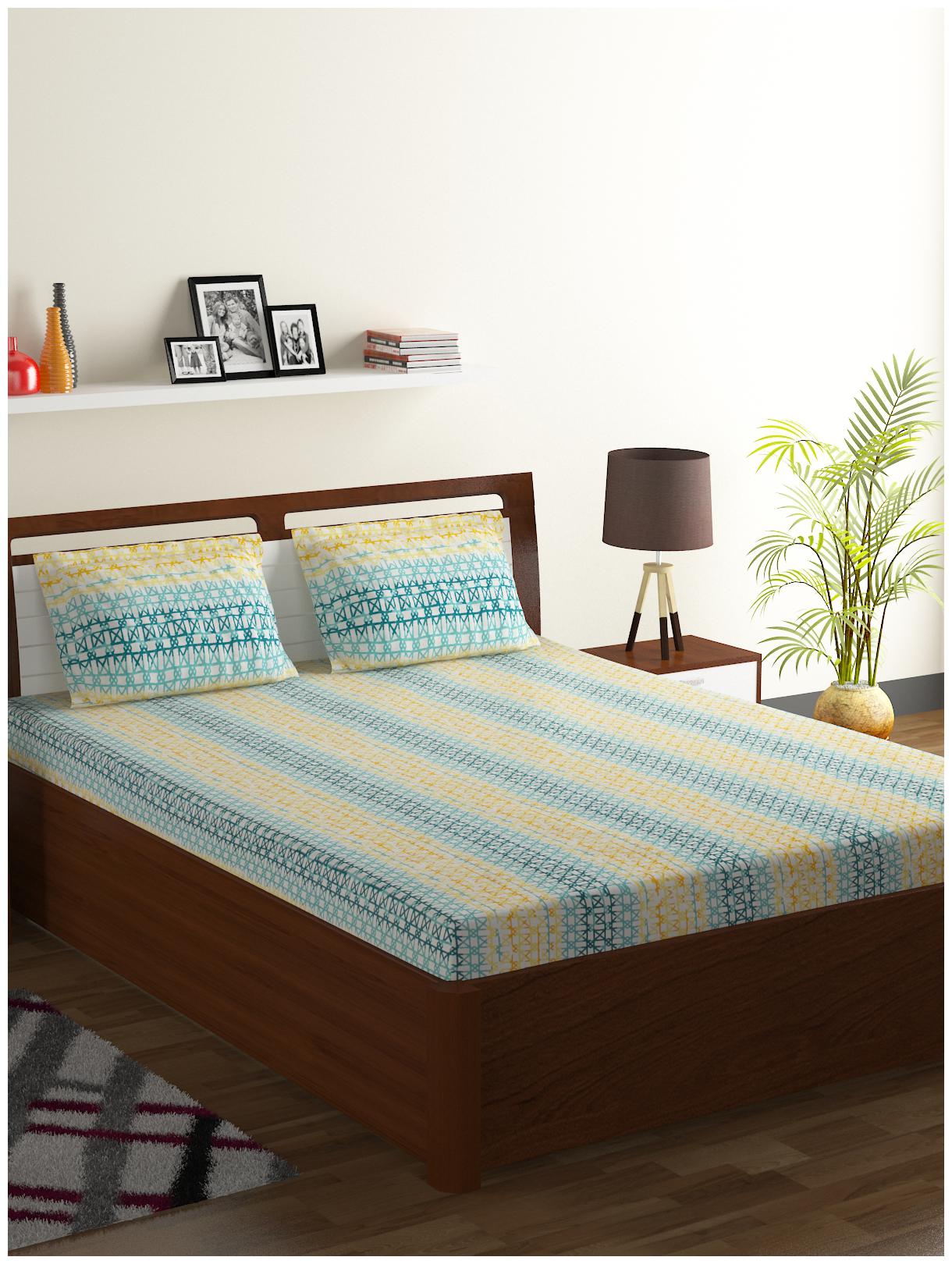 

ISPACE Cotton Abstract Double Size Bedsheet 104 TC ( 1 Bedsheet With 2 Pillow Covers Yellow )