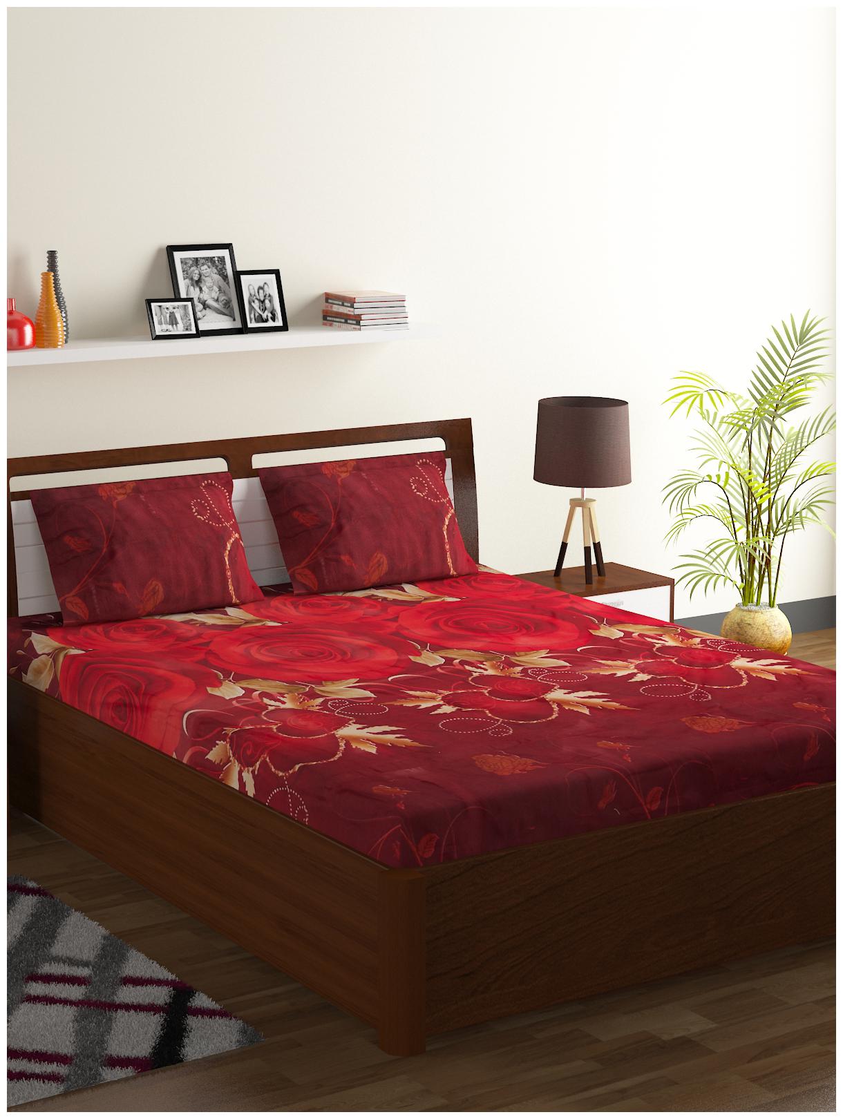 

ISPACE Microfiber Floral Double Size Bedsheet 144 TC ( 1 Bedsheet With 2 Pillow Covers Red )