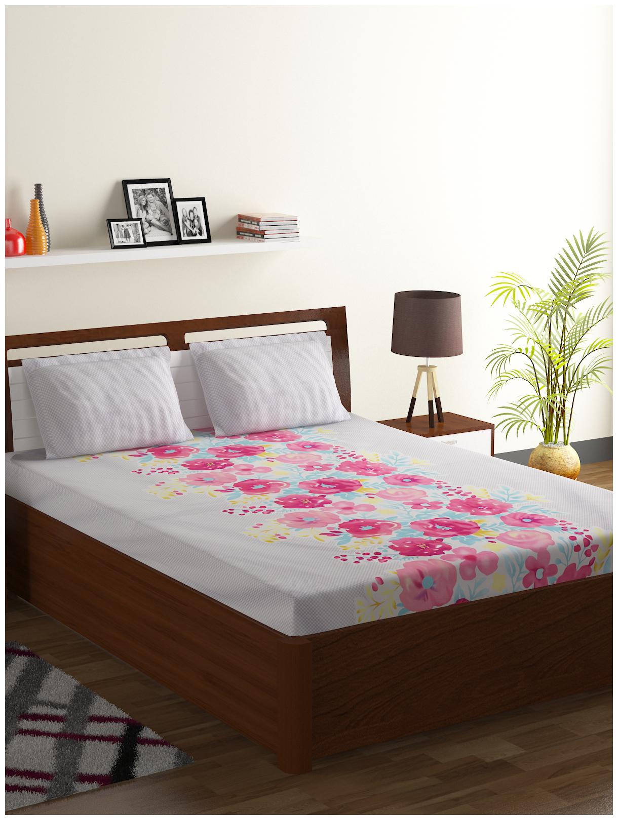 

ISPACE Microfiber Floral Double Size Bedsheet 144 TC ( 1 Bedsheet With 2 Pillow Covers White )