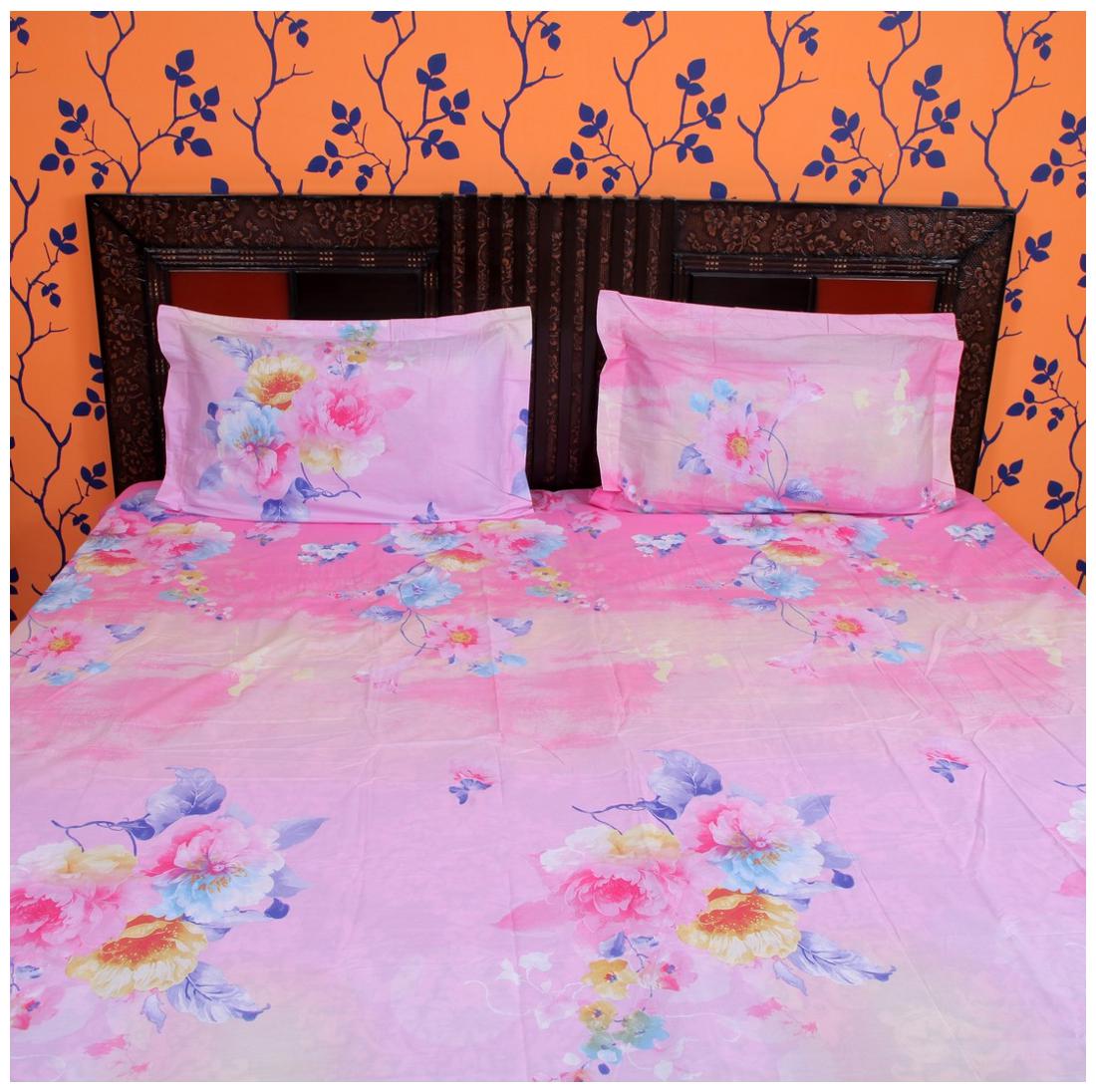 

ITACA Cotton Printed Double Size Bedsheet ( 1 Bedsheet With 2 Pillow Covers Multi )
