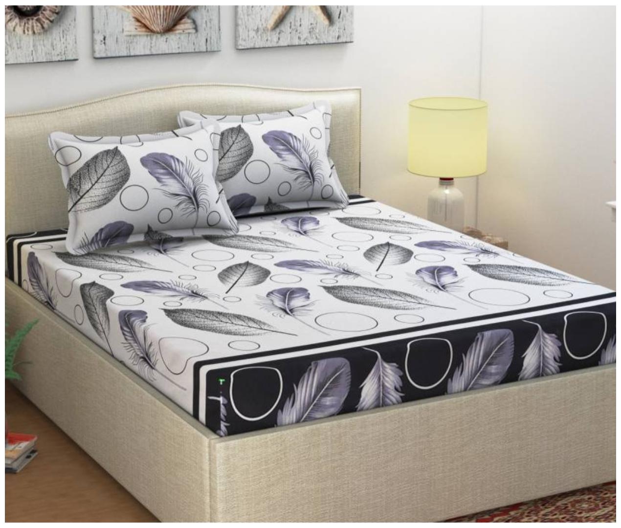 

Italian Fab Microfiber 3D Printed Double Size Bedsheet 144 TC ( 1 Bedsheet With 2 Pillow Covers White )