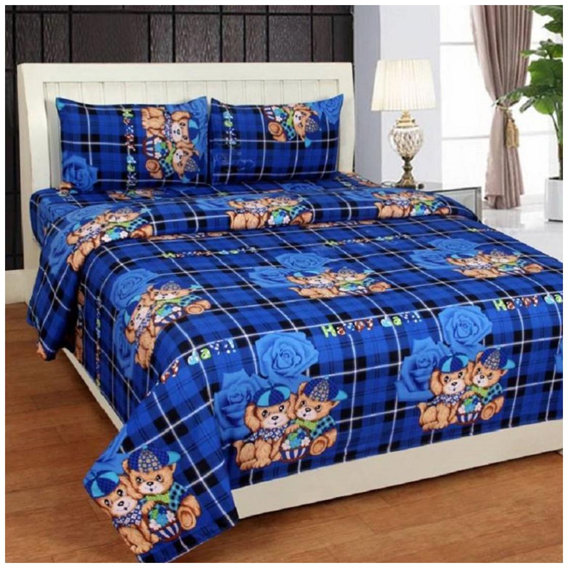 

Italian Fab Microfiber 3D Printed Double Size Bedsheet 144 TC ( 1 Bedsheet With 2 Pillow Covers Multi )