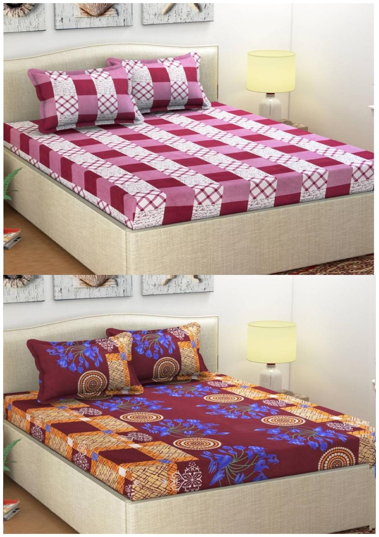 

Italian Fab Microfiber 3D Printed Double Size Bedsheet 144 TC ( 2 Bedsheet With 4 Pillow Covers Multi )