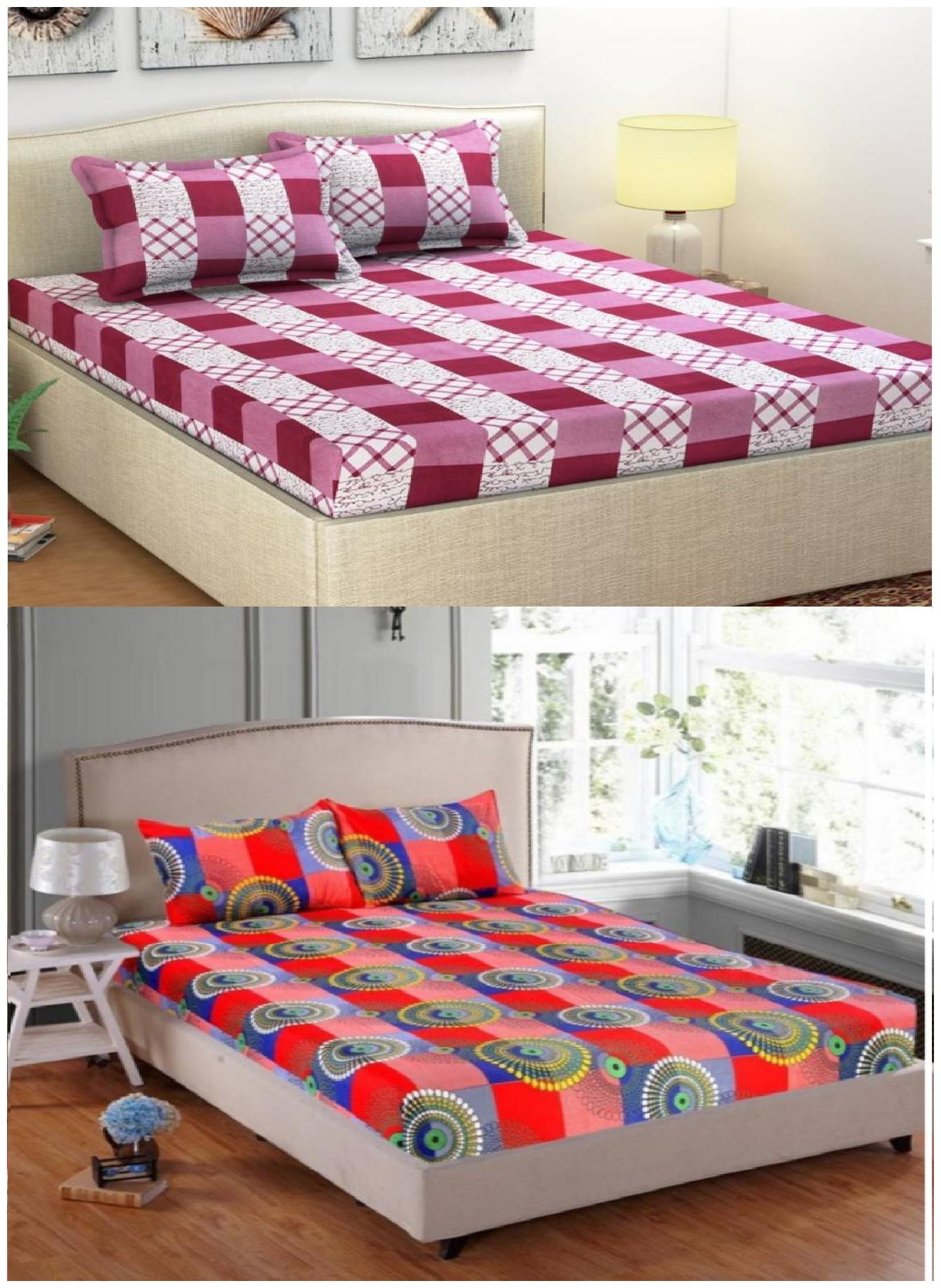 

Italian Fab Microfiber 3D Printed Double Size Bedsheet 144 TC ( 2 Bedsheet With 4 Pillow Covers Multi )