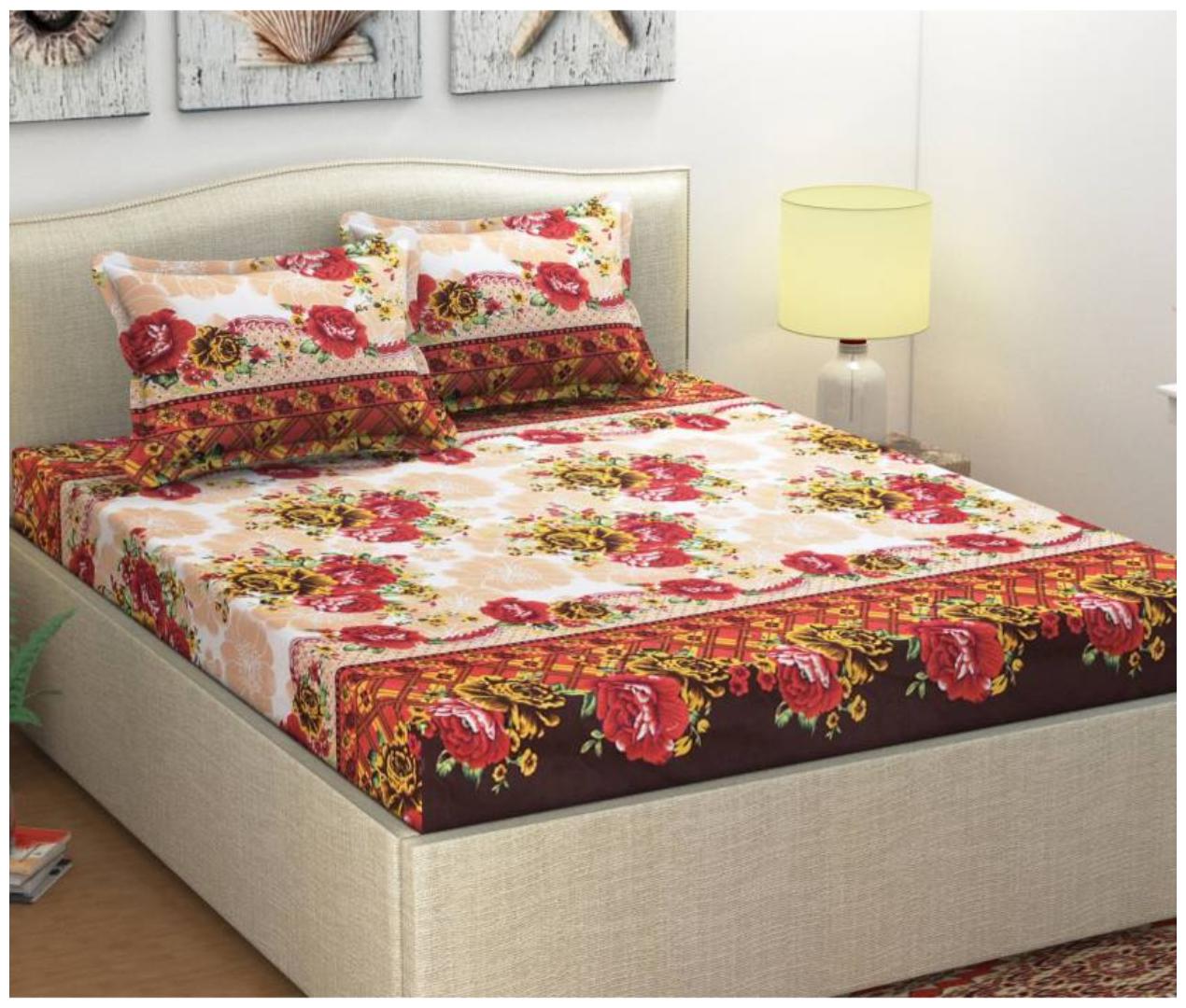 

Italian Fab Microfiber 3D Printed Double Size Bedsheet 144 TC ( 1 Bedsheet With 2 Pillow Covers Multi )