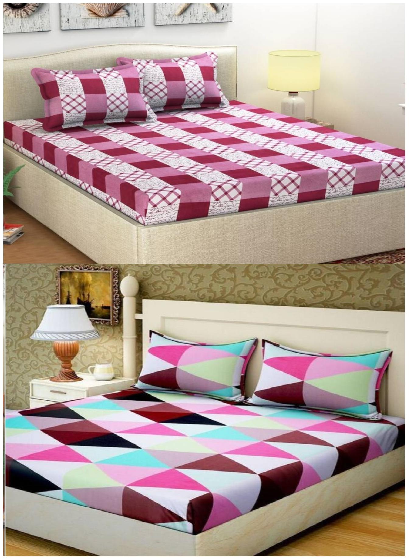 

Italian Fab Microfiber 3D Printed Double Size Bedsheet 144 TC ( 2 Bedsheet With 4 Pillow Covers Multi )