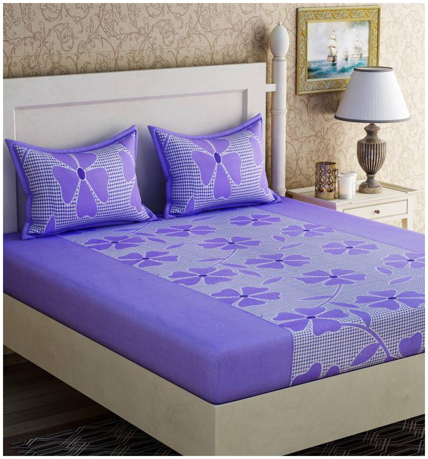 

Italian Fab Microfiber Floral Double Size Bedsheet 144 TC ( 1 Bedsheet With 2 Pillow Covers Purple )