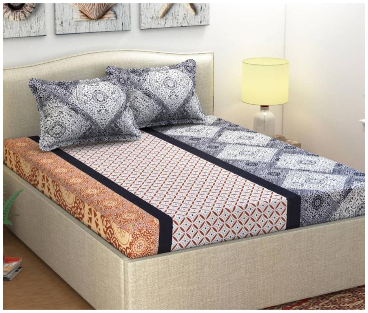 

Italian Fab Microfiber 3D Printed Double Size Bedsheet 144 TC ( 1 Bedsheet With 2 Pillow Covers Multi )
